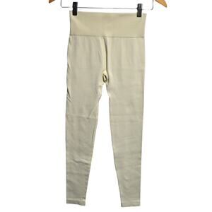 OQQ Ribbed Cream High-Rise Leggings Size Small